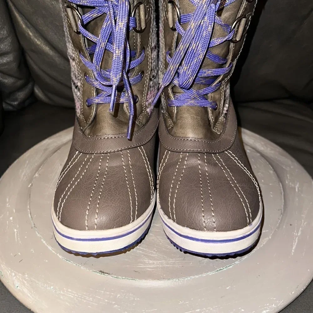 Northside 5 Taupe Purple Faux Fur Faux Leather Sweater Winter Snow Boots